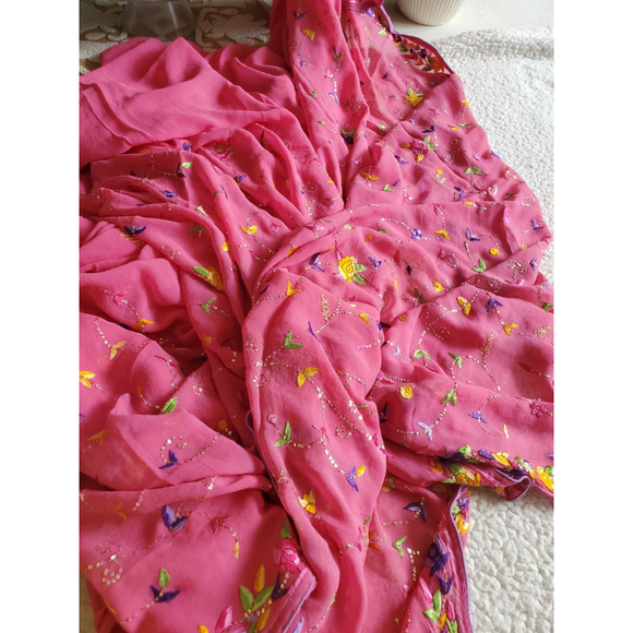 Women Pure Georgette Parsi Gara Saree Designer Party Cocktail Bollywood Wedding - Picture 16 of 16